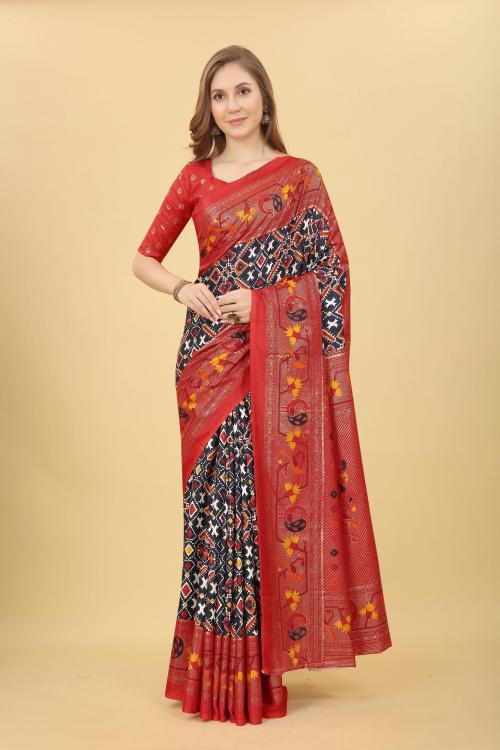 Yourwish Women Black Silk Blend Color Block Garad Saree, Kashi