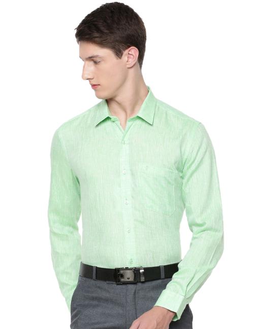 RAMRAJ Men's Green Solid 100% Linen Full-length Sleeve Shirt