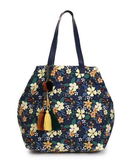 Anekaant Blossom Black, Yellow & Multicolor Polycotton Floral Digital Printed Tote Bag