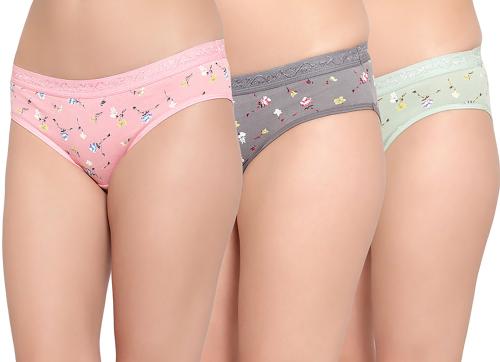 Aamarsh - Panty for Women Cotton Silk Hipster Multicolor Panties Combo -100% Cotton ( Pack of 3 ) ( Color : Pink,Grey,Green ) ( Pattern : Solid )