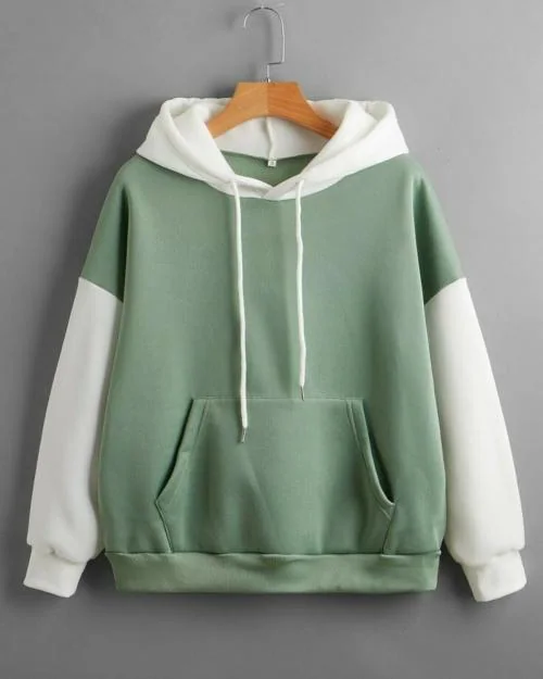 Bestic Fashion Fleece Fabric Front Print Sweatshirt Hoodies for Girl Winter Wear (Light Green white,S)