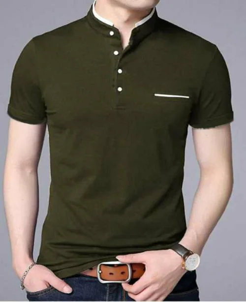 Ytrick Men Mandarin Collar Tshirt