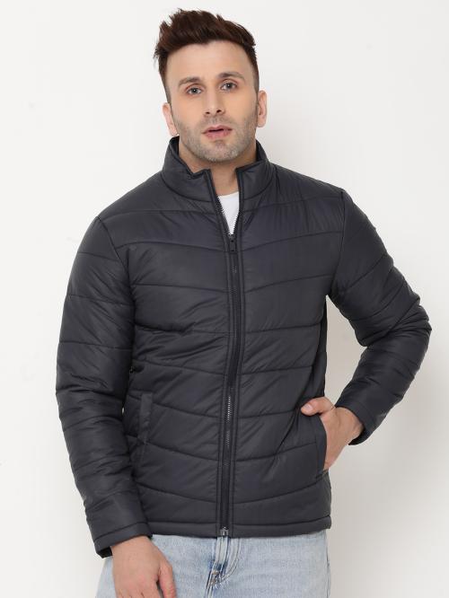 ONNIT Men's Navy Winter Wear Full Sleeves Solid High Neck Puffer Jacket