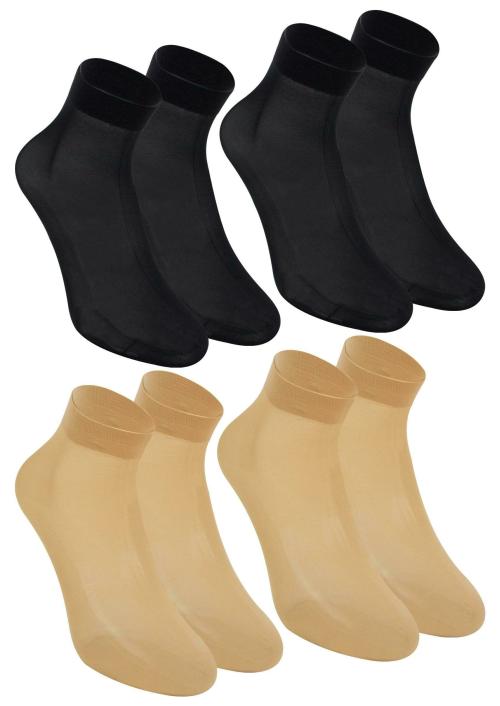 Neska Moda Women 4 Pair Nylon Ankle Socks/Anklets/Stockings (Black,Beige)