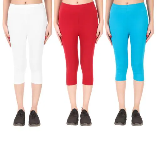 Diaz Women's Regular Fit Plain 3/4th Capri Pants | 100% Pure Cotton Lycra Capri for Women |Women 3/4th Cotton Plain Capri | Cotton Lycra plain capri for women,capri for ladies Women (Pack of 3)