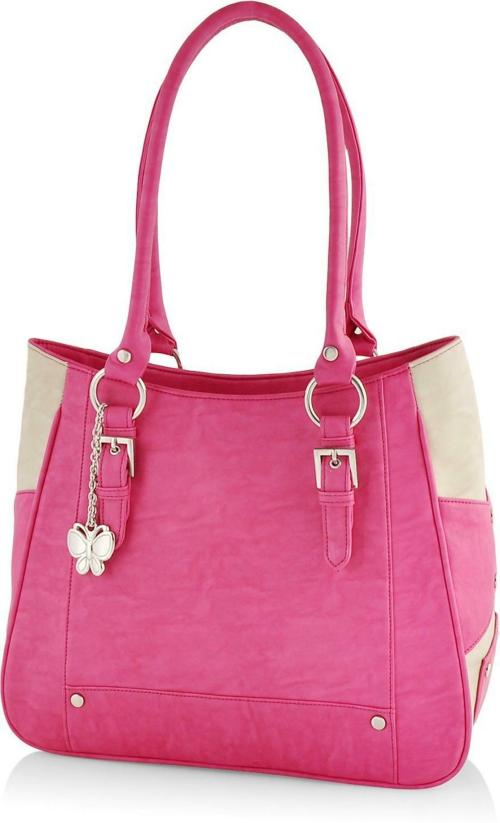 Butterflies Pink PU Magnetic Snap Handbag