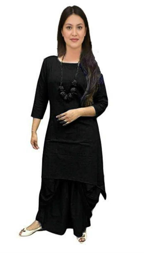 Femeone Women Black Cotton Dhoti Kurta Set