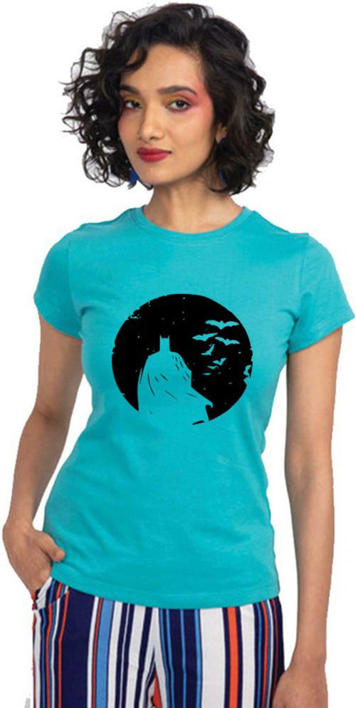 Dreamkarts Women Light Blue Graphic Pure Cotton Round Neck T-shirt (XS)