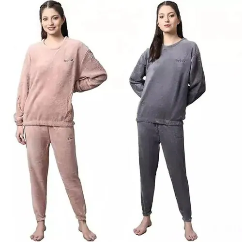 Ukal Combo Pack of 2 Women's Wool Blend & Fleece Fur, core Full Length Winter wear Night suit Pyjama and top Set for Ladies Free Size (M-XL)