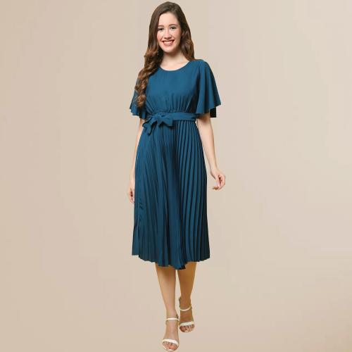 Fabflee Butterfly Sleeve Turquoise Pleated Dresses For Women | Party dresses | Pleated dresses | Fashion ||women's dresses | Dresses for women | Ladies dresses