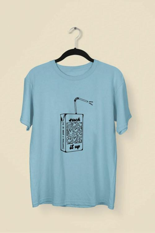 Wild Punk Suck It Up 100% Cotton Unisex Premium Printed Tshirt (Light Blue)