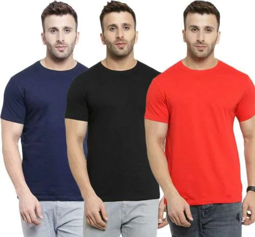 DAMN GUD DG Men Multicolor Solid Pure Cotton T-Shirt - M (Pack of 3)
