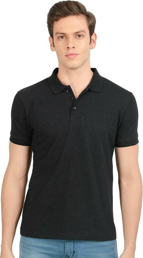 Solid Men Polo Neck Grey T-Shirt