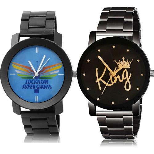 NEUTRON Modish Love Lucknow Super Giants (Lsg) Ipl Chain And King Chain Black Colour Analog Metal Belt 2 Watch Combo For Boys And Men - IPL20-BCPL3