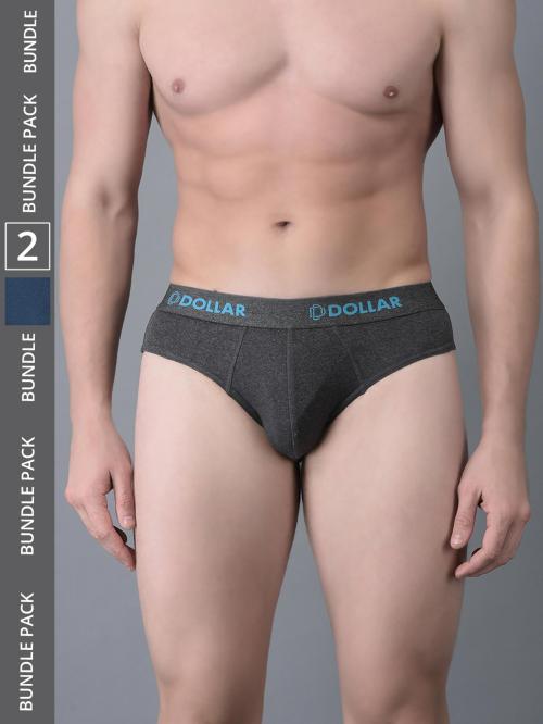 Dollar Bigboss Men's Assorted Pack of 2 Cotton Superior Snug Fit Solid Brief