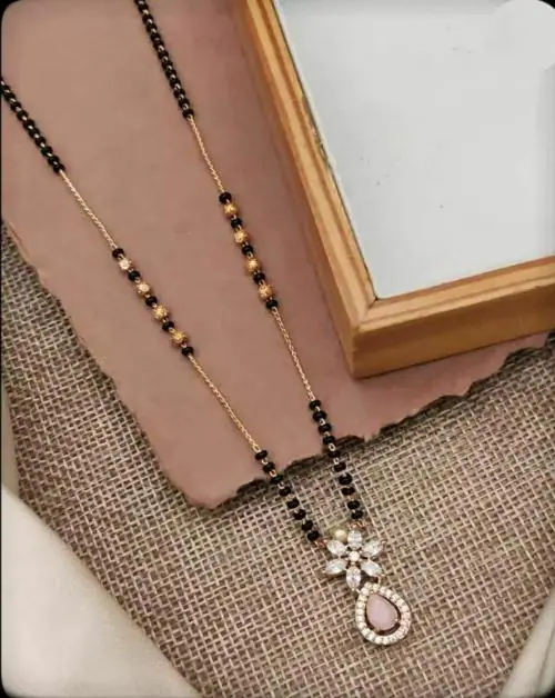 LA MESKEY Exclusive Rose Gold Plated American pink quartz Diamond Mangalsutra For Women Brass Mangalsutra