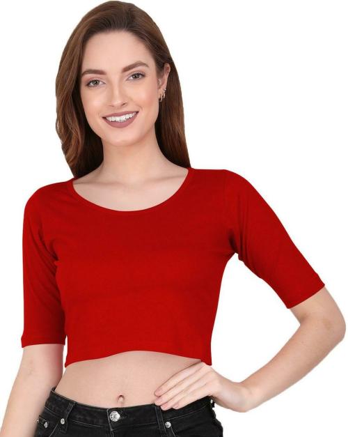 THE BLAZZE_Women Cotton Blend Red Crop Top_XXL