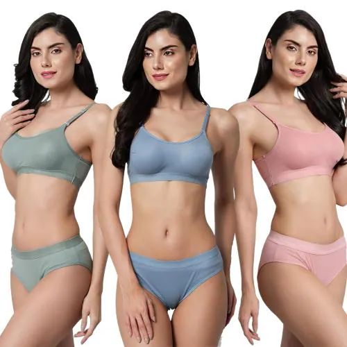 FVCO | Sports Bra Panty Set | Lingerie Set, Combo Pack of 3 - 38B