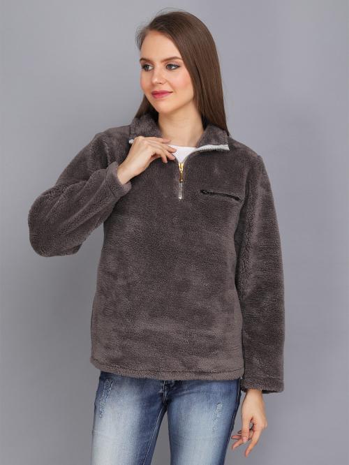 Jakanary Full Sleeve Charcol Solid Women Jacket