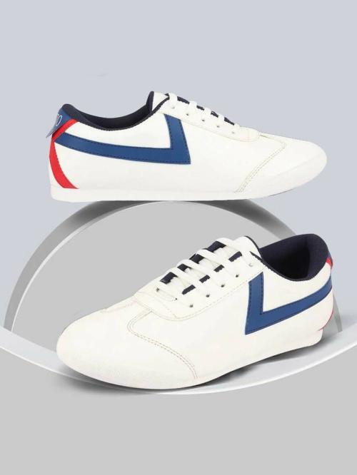 FAUSTO Men White Multy Lace-Up Classic Striped Sneakers Casual Shoes (10 UK)