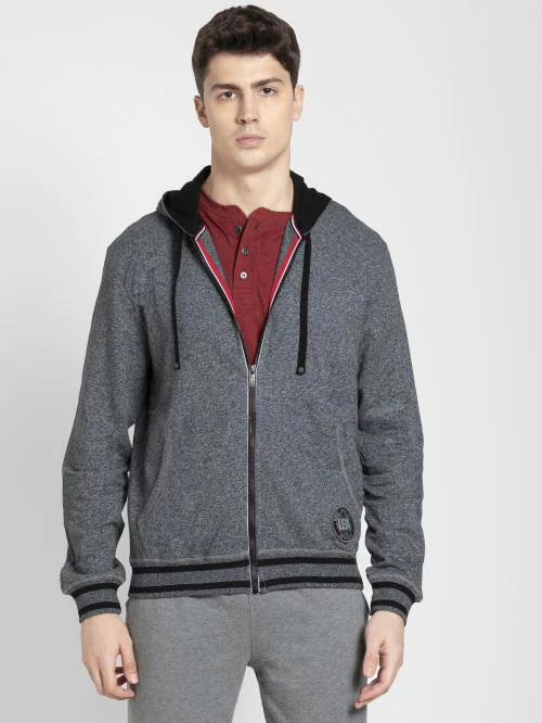 jockey Men Cotton Black Hooded Jacket