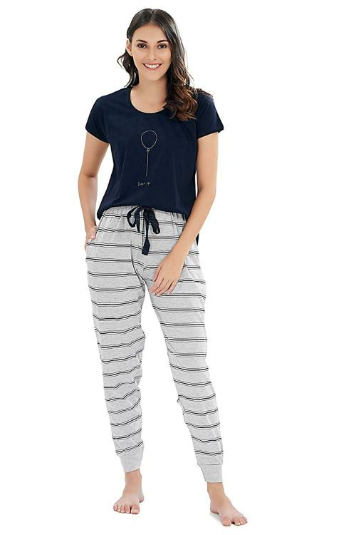 LOTIK Store Women Navy Cotton Night Suit 189-XXL