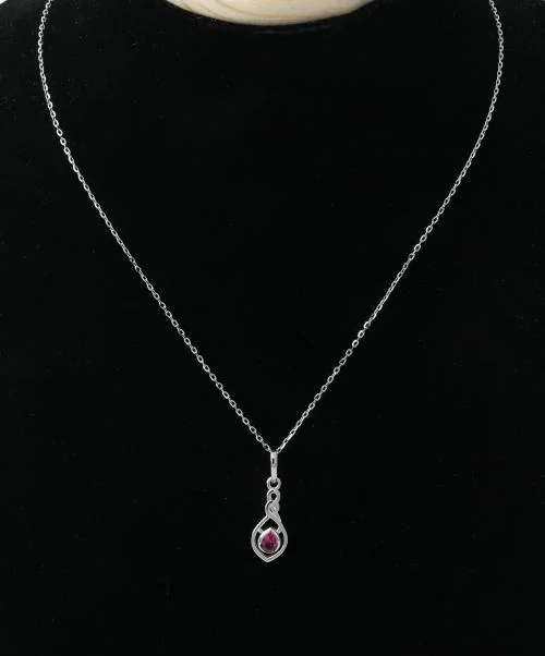 Sunbera 925 sterling silver chain with pink stone light weight pendant for women
