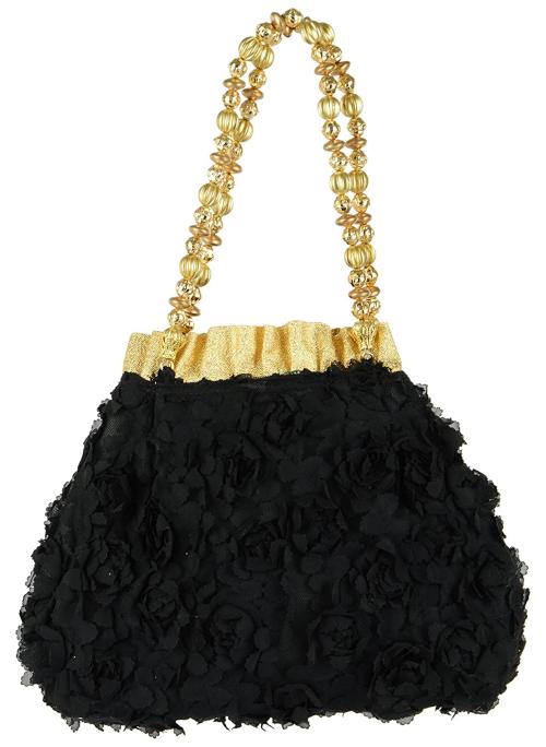 Tooba Handicraft Black Synthetic Womens Designer Potli With Hand Chain