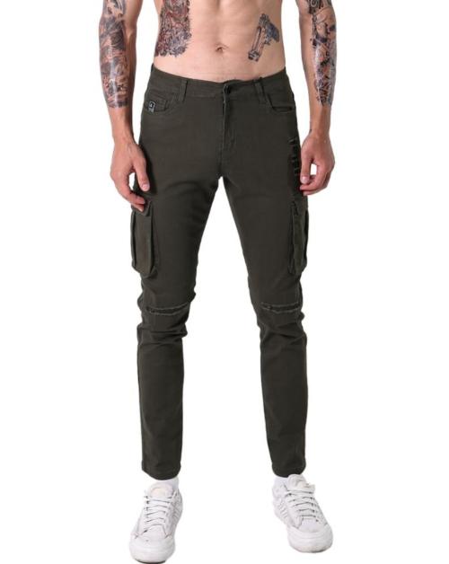 L'MONTE Imported Multi Pockets Cotton Cargo Skinny Fit Stretchable Army Green Joggers Pant for Men