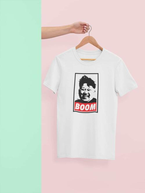 Kim Jong Un Men Printed T-Shirt Funky Style In Half Sleeves - white - Extra Larg
