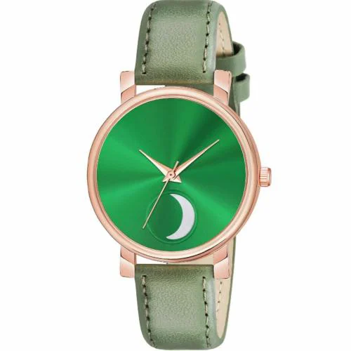 KIROH Analogue Chand Dial Leather Strap Watch for girls and women(Green)