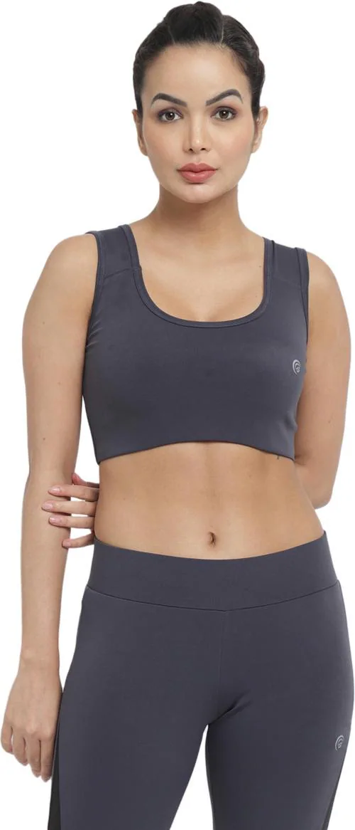 Better Think Women Silver Polyester Sports Non Padded Bra (Xl)