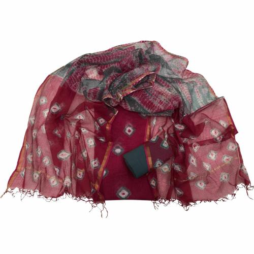 PALASH Women's Kota Doria Printed Suit Set Running Dress Material Fabric Length 2.5 Meter Red & Black PAL.KDS.COT.42