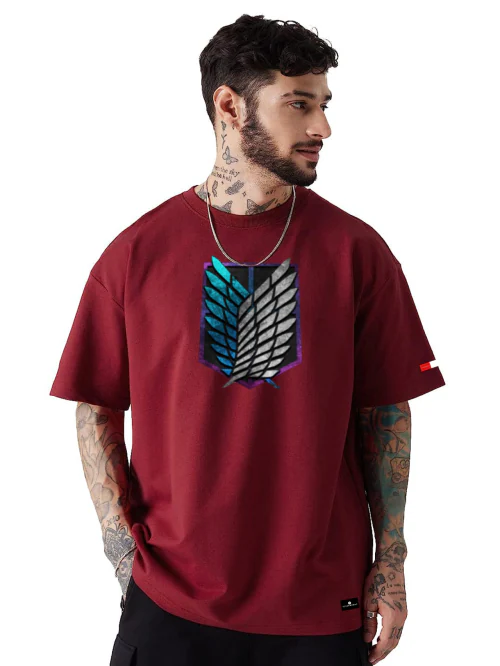 Medium - Maroon AOT Scouts Attack On Titan Oversized Cotton T-shirt Anime Oversized T Shirt TeesTheDay