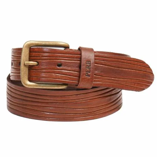 PERB - Full Grain Imported Spanish Brown Premium Leather Belt for Men with Pin Buckle in Antique Brass Finish - 100% Handmade - For Casual / Formal Occasion in Gift Box (XL)