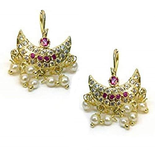 VAMA FASHIONS Gold Plated Ear Clip-on Earrings Pink (Women and Girls)