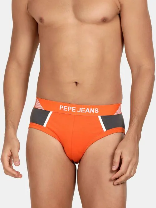 PEPE JEANS LONDON Men's Neon Orange Solid Cotton Pack of 1 Briefs