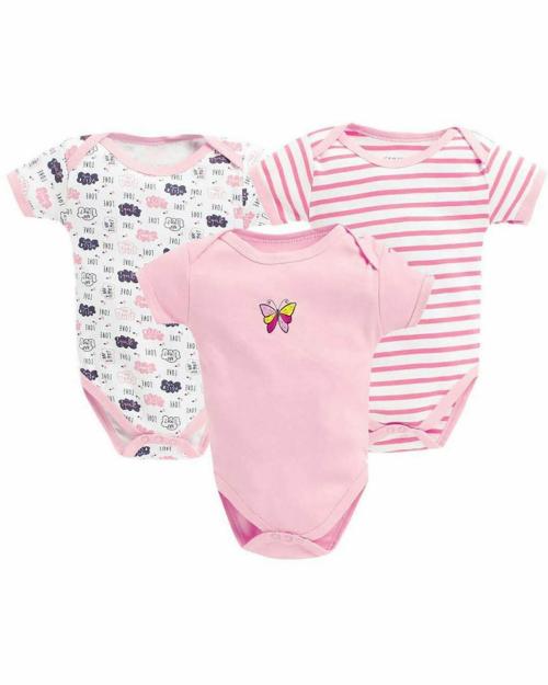 MM IMPEX Baby Boys and Girls Pink Printed Cotton Blend (Pack of 3) Romper 9-12 MONTHS| Rompers |Sleepsuits | Jumpsuit |Body suits
