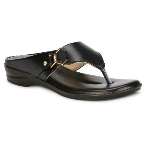 Big Bird Footwear Flat Casual V-strap Sandals for Women & Girls (Black) Non-Returnable