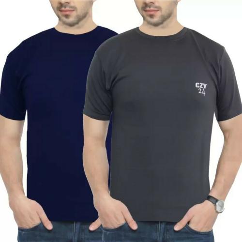 CPack of 2 sports round neck polyster t shirt Men Solid Round Neck Blue, Grey T-Shirt