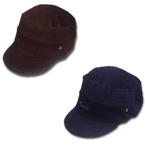 Classic Cotton Corduroy Caps With Short Peak For Classy Look (Blue & Brown)