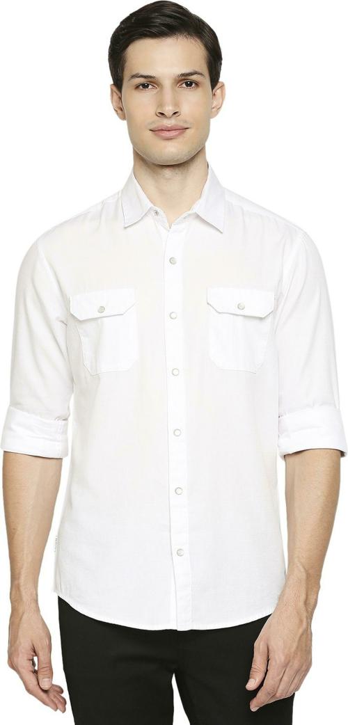 Mufti Men's Slim Fit Textured Plain Urban Casual Shirt In Cotton