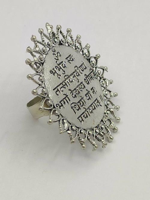 A2 Fashion Multicolor Oxidized Silver Alloy Adjustable Ring with Gayatri Mantra for Girls and Women