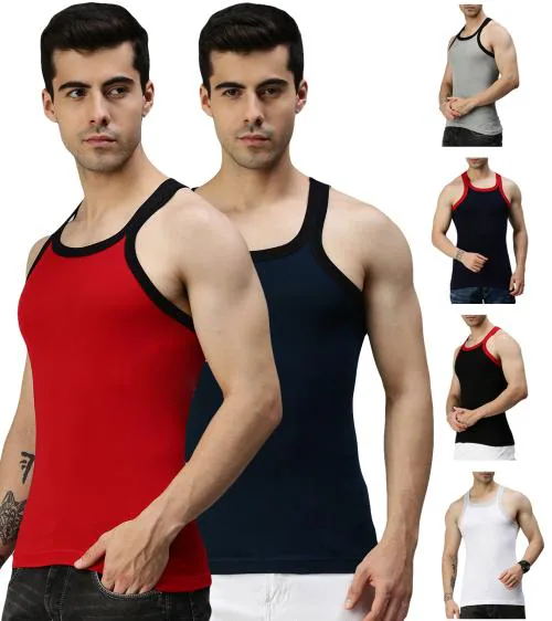 Lux Cozi Assorted Round Neck Half Sleeve Gym Vest For Men Pack of 6.