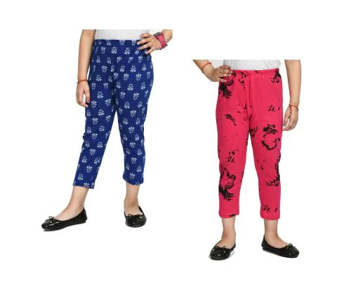 KAYU Girls Cotton Printed Regular Fit Capri 3/4th Pants (Pack of 2) Multicolor8
