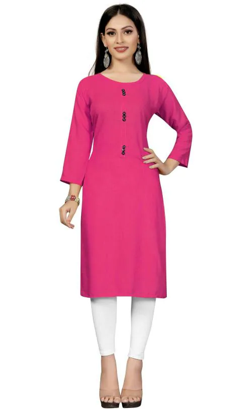 Buy Fabthreads Women Pink Solid Cotton Rayon Kurti And Leggings Set (S