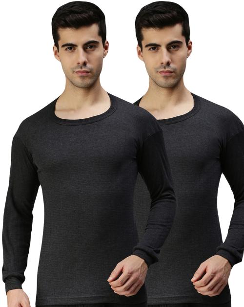 Lux Parker Men's Black Solid Cotton Blend Pack of 2 Thermal top.