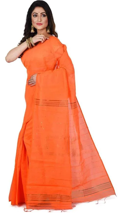 Radnyi Handlooms Box Sequence Tikli Cotton Silk Handloom Saree for Women (Orange)