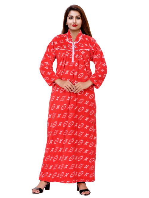 NACNO Women's Woolen/Winter Super Soft Kambal Nighty/Maxi/Nightgown Red
