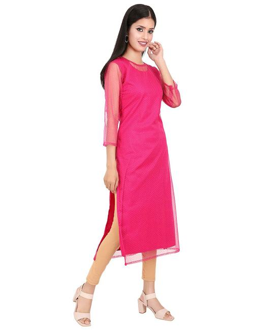 UNFAKENOW Women Pink Embellished Net Kurta